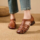 
Locking Pure Cowhide Summer New Roman Sandals for Women's Retro Literary Style Baotou Thick Heel Genuine Leather Mary Zhen Outing Sandals 1278 Beige 35