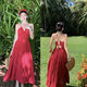 VZVY Summer Sanya Bali Beach Resort Beach Dress Thailand Retro Big Posing Burgundy Super Fairy Sling Dress Burgundy 9761# XL