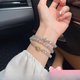 Beimeixing moonstone bracelet for women multi-circle blue light crystal three-circle bracelet for women gift beads 6mm gray moonlight and aquamarine inlaid accessories