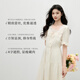 秋水伊人法式方领收腰裙子2025夏季新款女装泡泡袖蕾丝花边连衣裙 米白 S