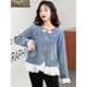 LPOX jacket denim jacket for women 2025 spring and autumn new style spliced embroidered contrasting color versatile denim jacket for women 9926# picture style [Blue] S [Suggested 80--100Jin [Jin equals 0.5 kg]]