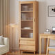 Shouer Nordic solid wood bookcase with glass door bookcase simple modern storage cabinet living room display cabinet sand 9902# walnut color storage cabinet