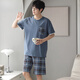 Hongdou (Hodo) Pyjamas Herren-Sommer-Kurzärmel-Shorts für Sommerdünnstreifen können an der Außenbekämpfung von außen getragen werden.