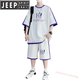 JEEP SPIRIT青年夏季新款运动套装青年短袖t恤冰丝短裤衣服 9928米色套装 M 约90-110斤可穿