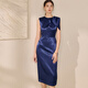 ROEYSHOUSE Lai high-end dark blue slim dress 2025 summer new fashion satin sleeveless midi skirt 12095 dark blue 2XL