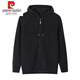 Pierre Cardin 100% wool knitted cardigan men's hooded solid color sweater jacket zipper sweater spring and autumn casual men's outerwear black L 170 recommended 115-135 Jin Jin equals 0.5 kg