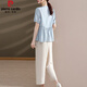 
Pier Cardin Mom Summer 2025 New Set Fashionable Middle-aged Women's Summer Short Sleeve Shirt Fashionable Wide Leg Pants Two-Pack Show 9435 Light Green Set L [Suggested 90-105Jin [Jin equals 0.5 kg]]