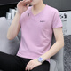 Siete lobo en V cuello en V 2025 algodón puro de algodón corto para hombres de manga corta deportes para hombres y camiseta casual estilo chino de moda china camisa de base simple de gran tamaño blanca 691 modelos 3xl 155-165Jin [Jin equivale a 0.5 kg]