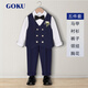 GOKU boys' suit autumn piano performance host suit children's chorus suit high-end one-year-old baby boy dress blue vest + pants + shirt + tie corsage 130 (recommended weight 43-50 Jin Jin equals 0.5 kg)