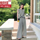 Victoria's Style Ruffled Flying Sleeve Weste Top Casual Hosenanzug für Frauen Sommer 2025 Neue gestreifte Weitbeinhosen Zwei-teiliger zweiteiliger Set Designer Original S (Empfohlen 105jin [Jin entspricht 0,5 kg] oder weniger)