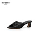 Deep Atem Tief Atem Frauenschuhe Schaffell weiche faltige dicke Absätze Jingshe bequeme High Heel Sandalen Ax14116 Schwarz 39