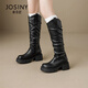 
Zhuosini thick-soled long boots for women 2025 autumn and winter new style but knee long boots folded pile boots thick heel heightened knight boots black - single 35