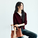 Evely's simple temperament and versatile casual zipper hooded sweater for women 2025 autumn new commuter sweater for women Burgundy red L