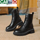 CARTELO True Soft Leather Martin Boots Women's British Style 2025 New Spring and Autumn Fleece Brown Thick-soled Short Boots Motorcycle Boots Black Single Li 37