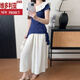 Victoria's style, salty and sweet, and beautiful summer ruffled top + skirt and pants suit, a full set of blue top + apricot skirt S