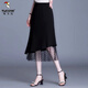 Woodpecker 2025 Summer nuevo Black Hip Falda para mujeres Falda de cola de pescado de encaje de moda a mitad de longitud