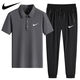 NBA KIDS-NIKE冰丝POLO衫速干休闲运动装短袖T套装薄款翻领男士长裤两件装 耐克-黑色(直筒套装)1396 耐克-XL 100-120斤
