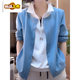 Chujing autumn new fake two-piece zipper fashion casual long-sleeved sweatshirt versatile bottoming shirt women's style mom top blue 3XL 130-145Jin Jin is equal to 0.5 kg