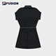 Fila Fusion Fila Fila Trendy Brand Woven Jumpsuits Women Fashion Shirt Collar Collar Sortas Shorts Dark Black-Bk S 160/80a/S