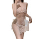 Manyan transparent nightgown sexy suspender backless beautiful back lace skirt strap suit for women's home 9194 grey [string skirt + T-pants] single size
