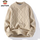 Paul Frank Sweater Men's Autumn and Winter Warm Twisted Sweater Men's Round Neck Thick Sweater Jacket Khaki XL