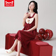 
Cat Man MIIOW nightgown Women's summer pure cotton thin sleeveless suspender pajamas suit wedding festive natal D9906 M