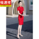 Examen de ingreso de Hengyuanxiang College Red Cheongsam Summer Mamá usando la bandera de examen de ingreso de la escuela secundaria Kaisheng Small Sorth Dress Women's Clothing 677 Green-Poste de la borla de la basura M