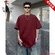 Woodpecker heavyweight pure cotton short-sleeved T-shirt for men in summer American high street small neckline round neck black solid color inner base shirt men K17080 burgundy 4XL