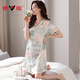 Yalu Neues Nachthemd für Frauen im Sommer Eisseide Kurzärärmelte Mid-Rock-Pyjamas dünne modische High-End-Kleid weiße M9923 [kurzärmelige/brustlose Pad] M 160