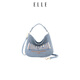 ELLE women's bag 2025 new bag denim crossbody bag versatile letter embroidered handbag commuter bucket bag denim blue