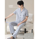 
Hengyuanxiang pure cotton pajamas men's summer skin-friendly cool breathable solid color thin short-sleeved trousers home clothing suit men 16859A XL 175