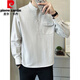 Pierre Cardin high-end men's cotton and linen T-shirt men's spring and autumn new long-sleeved polo bottoming shirt casual and versatile henley collar linen khaki M
