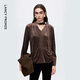 Langzi acetate velvet V-neck retro old money style top fashionable drape commuter shirt 2025 winter new style dark brown L