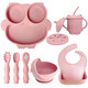 
Baby supplementary food silicone tableware set for children's silicone suction cup bowl baby spoon silicone meal plate owl meal plate beige-3 piece set for fork spoon