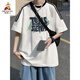 Scarecrow (mexikanisch) Amerikaner Retro-Kurzärärmel-T-Shirt für Männer im Sommer 2025 Neues loses Design Nische Japaner INS Trendy Top [3899* Lion Dance] White M 85-120jin [Jin entspricht 0,5 kg]
