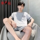 雅鹿睡衣男夏季短袖短裤棉质青少年初中学生套装男款家居服胖子4XL HDE9928 L