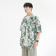 Kurashi Ichiki 2025 summer loose and comfortable ice silk cool short-sleeved shirt men's Hawaiian beach flower shirt jacket 6629 Madagascar black L
