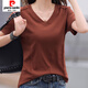 Pierre Cardin 2025 Neue Mode Casual V-Ausschnitt Pure. Baumwollschulter kurzärmeliges T-Shirt für Frauen im Sommer Korean New Lose Black Short Burgund (9855 Baumwolle) S 85-95jin [Jin entspricht 0,5 kg]