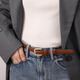 Pull back women's belt women's genuine leather simple decorative cowhide brown slimming pin buckle belt women's pants Korean style small gold buckle trendy square buckle fashionable brown