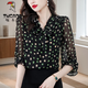 Woodpecker Wave Dot Long Sleeve Chiffon Shirt for Women in Spring and Summer New Bow Temperament Top Fashionable Middle-aged and Elderly Mother's Shirt Apricot 9923 Model M _90-100Jin [Jin equals 0.5 kg]