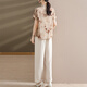 
Mom summer suit fashionable tops waist-hungry and make middle-aged and elderly women's summer short-sleeved shirt two-piece set 9435 light green suit XL _[Suggested 90-105Jin[Jin equals 0.5 kg]]
