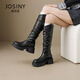 
Zhuosini thick-soled long boots for women 2025 autumn and winter new style but knee long boots folded pile boots thick heel heightened knight boots black - single 35
