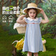 ASK JUNIOR [Little Fresh] Children's Skirt Summer Flying Sleeve Dress Girls Check Princess Skirt Small Children's Doll Neck Dress