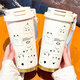 Chengliu Fashion Ghost Thermos Cup Student Tragbares neues Doppel-Getränk-Sport-Kaffeetasse Männer und Frauen Strohwasserbecher Hochvorbereitete BXAB13792 Ghost Black + mit Lanyard Ceramic Cover