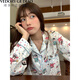 Victoria's style pure cotton pajamas for women in spring and autumn new style crayon Shin-shiba long sleeve long trousers cartoon cute student home clothing set 826 Cherry Bear [Double-length] fabric M [Suggestion 75-95Jin [Jin equals 0.5 kg]]
