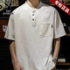 Playboy; PLAYBOY American short-sleeved T-shirt men's summer loose large size five-point half-cuff pocket Henry collar base shirt sweat shirt white 2XL [suitable for 160-180Jin [Jin equals 0.5 kg]]
