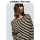UR autumn new women's temperament daily contrast striped long-sleeved T-shirt UWM450132+ brown striped M