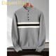 ElegantMan Half Turtleneck Sweater Men's Bottoming Sweater Autumn and Winter Casual Contrast Color Striped Henley Collar Trendy Sweater Light Gray S 165__ Suitable for 105-120Jin Jin equals 0.5 kg
