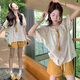 Ranqis Mutterschaftsanzug, Sommeranzug, modische und modische koreanische frisch gestickte altersreduzierende Hemd, Top, Shorts, zweiteilige Sommer-Set, Top + Shorts (Anzug) m