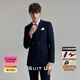Hueta blue suit men's business casual double-breasted lapel collar groom wedding dress British style slim suit jacket blue top + pants two-piece set L 48A Please note the pants size when taking the photo